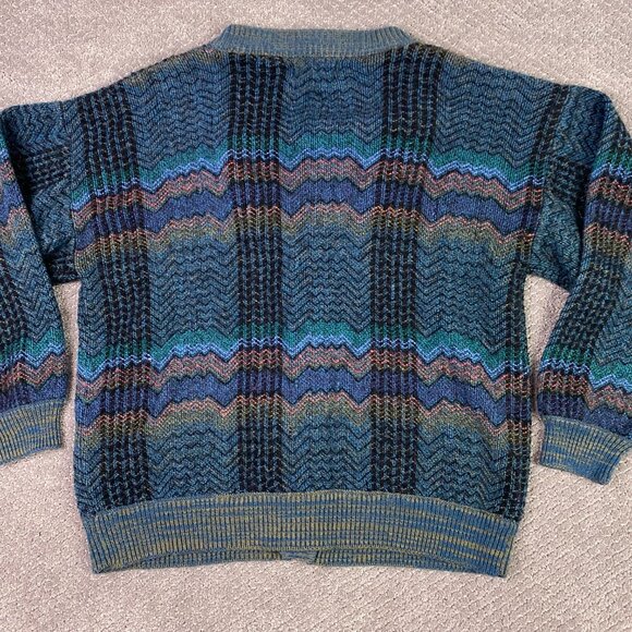 Vintage Leo Chevalier Cardigan Sweater Mens Medium Acrylic Grunge Grandpa Cobain - Picture 4 of 7